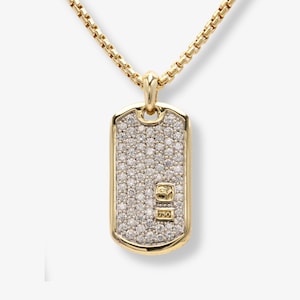 David Yurman Diamond Dog Tag Pendant 35mm & Necklace 26in 18k Yellow Gold