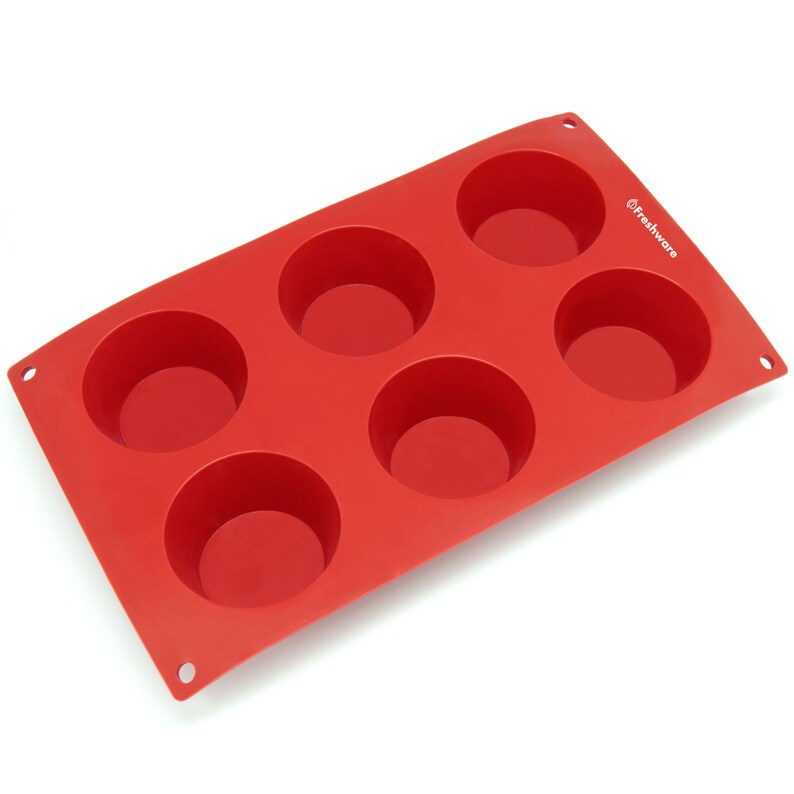 Freshware SL-106RD 6-Cavity Silicone Muffin, Cupcake, Brownie, Cornbread, Cheesecake, Panna Cotta, Pudding, and Soap Mold, BPA Free afbeelding 2