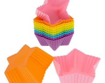 Freshware CB-303SC 12-Pack Silicone Mini Star Reusable Cupcake, Muffin, and Candy Baking Cups in 6 Vibrant Colors, BPA Free