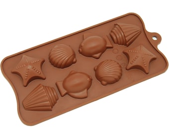 Freshware CB-603BR 8-Cavity Silicone Seashell, Fish and Seastar Chocolate, Candy and Gummy Mold, BPA Free