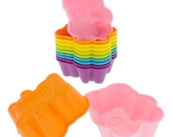 Freshware CB-311SC 12-Pack Silicone Bear Shaped Reusable Cupcake and Muffin Baking Cups in 6 Vibrant Colors, BPA Free