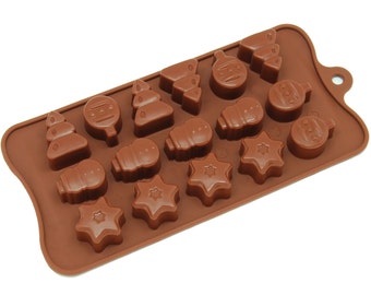 Freshware CB-604BR 16-Cavity Pure Silicone Christmas Tree, Ornament and Star Chocolate, Candy and Gummy Mold, BPA Free