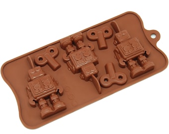 Freshware CB-606BR 6-Cavity Silicone Robot and Key Chocolate, Candy and Gummy Mold, BPA Free