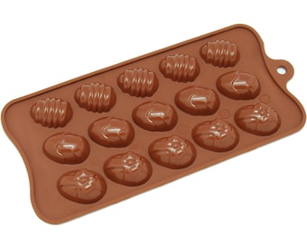 Freshware CB-605BR 15-Cavity Silicone Easter Egg Chocolate, Candy and Gummy Mold, BPA Free