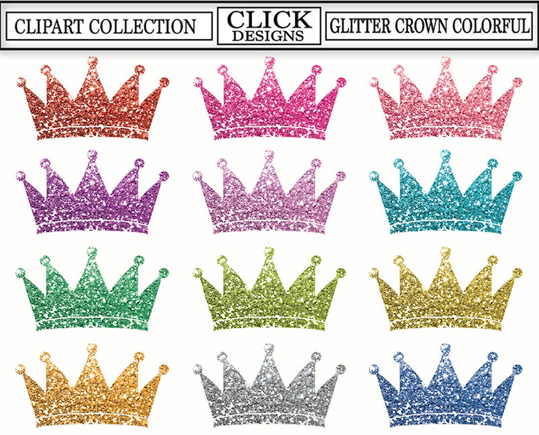CROWN GLITTER COLORFUL Clipart: Glitter Sparcle Red Pink Lilac Silver Crown  Clip Art, Prince, Princess, for Invitation, Transparent Png - Etsy Israel
