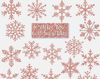 GLITTER ROSE GOLD Snowflakes Digital ClipArt: Sparkle, frozen, winter, Christmas Printable Glitter Gold snowflakes clip art, Transparent Png