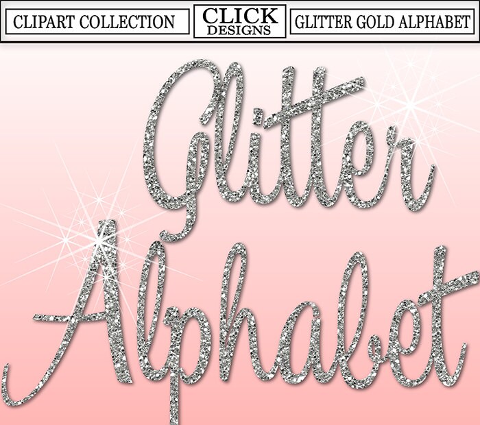 glitter silver alphabet digital clipart letters numbers etsy