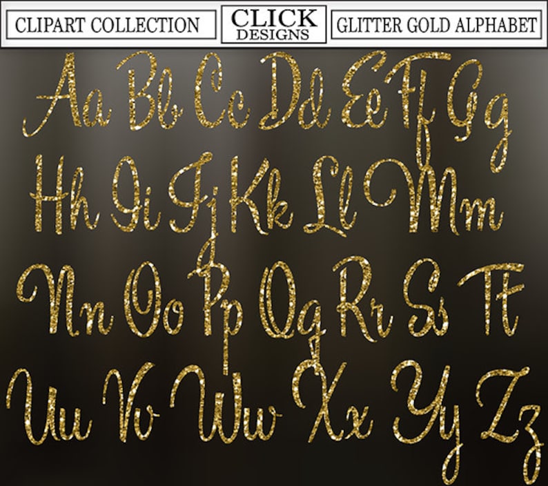 GLITTER ALPHABET Digital ClipArt: Letters, Numbers, Symbols, Printable Glitter Gold Letters, Large Alphabet Clip Art, Transparent Png image 3