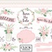 Wedding Floral Set: "WEDDING FLORAL CLIPART" Eps & Png Floral pink wedding elements, Wreaths, Borders, Laurel, Frames for invites, carts