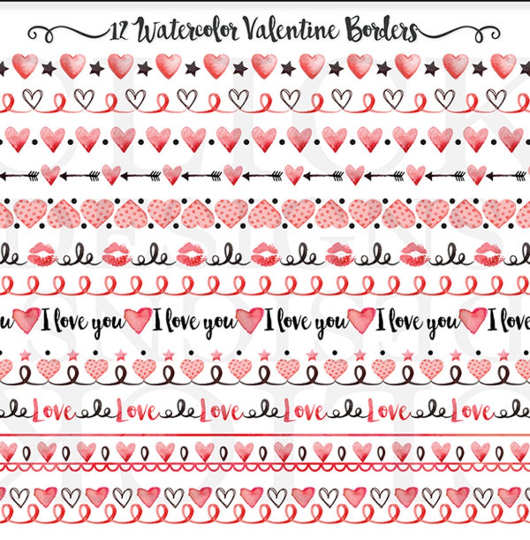 Valentine Borders Clipart: valentine Borders Love Watercolor, Valentine  Ribbons Clip Art, Digital, Printables With Hearts, Love, Kisses - Etsy