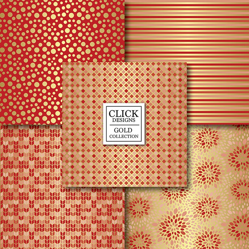Red & Gold Digital Paper: red Gold Digital | Etsy
