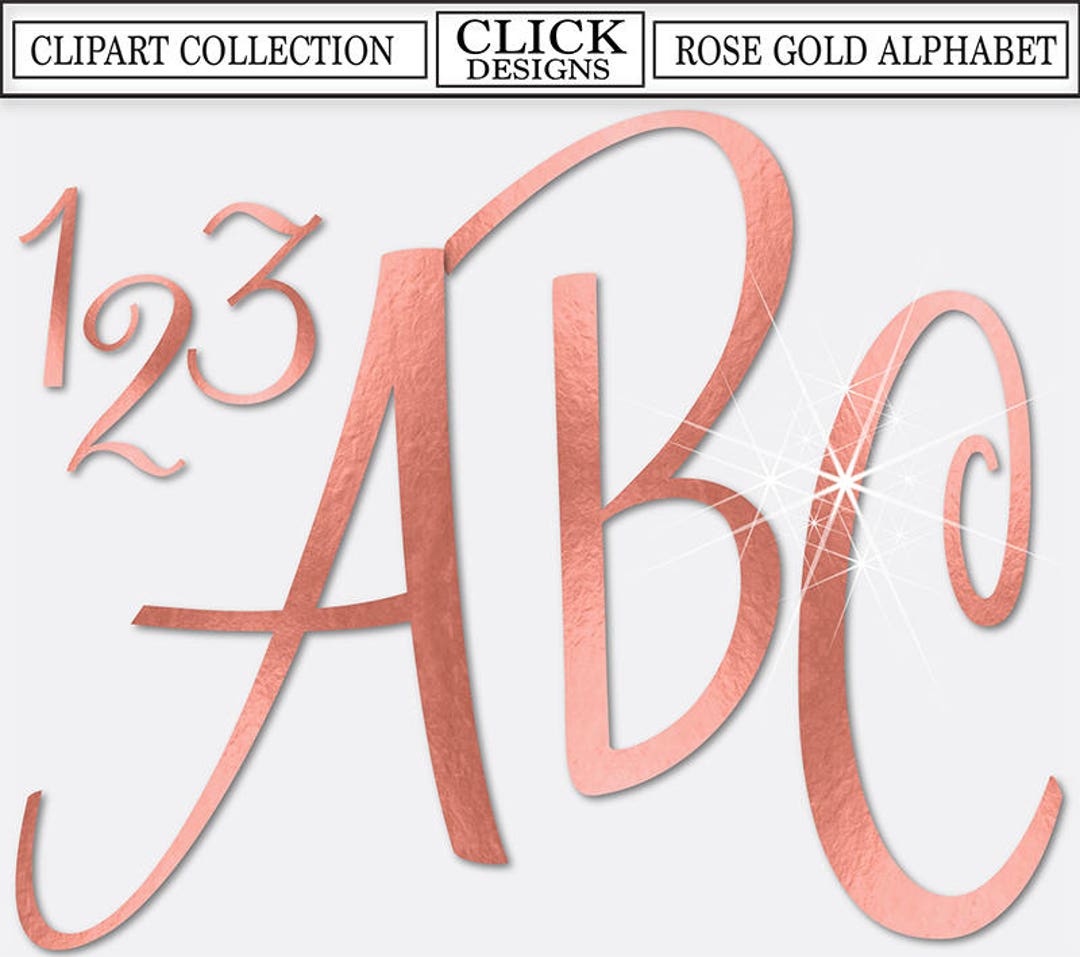 ROSE GOLD FOIL Alphabet Digital Clipart: Letters, Numbers, Symbols ...