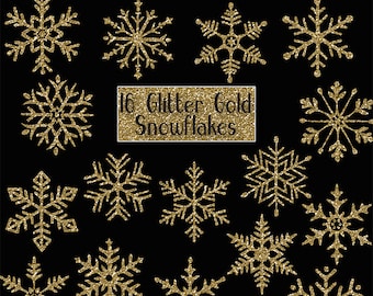 GLITTER GOLD SNOWFLAKES Digital ClipArt: Sparkle, frozen, winter, Christmas Printable Glitter Gold snowflakes clip art, Transparent Png