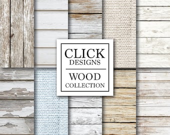 Wood Digital Paper: "WHITE WOOD" washed white natural wood rustic backgrounds & burlap soft papers for photography backdrops, invites, carts