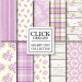 Shabby Chic Digital Paper: "SHABBY CHIC LILAC" Floral scrapbook background, romantic papers with roses, plaid, wood, lace for invitations