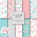 Flamingo Digital Paper: "FLAMINGOS" birds in pink, teal, coral, feathers, leaves, flamingo clipart for baby shower, invitation, scrapbooking