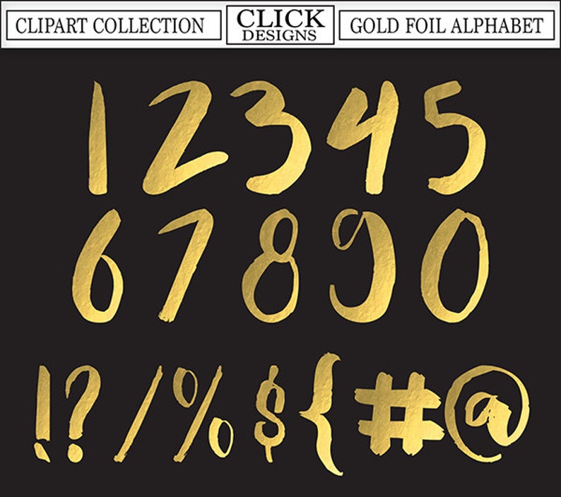 gold foil alphabet digital clipart letters numbers symbols etsy