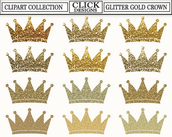 CROWN GLITTER GOLD Digital ClipArt: Glitter Gold Sparcle Shimmer Crown Clip Art, Prince, Princess, for invitation, Transparent Png