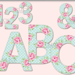 SHABBY TEAL ALPHABET Digital ClipArt: Letters, Numbers, Symbols, Printable Shabby Chic Letters, Large Alphabet Clip Art, Transparent Png