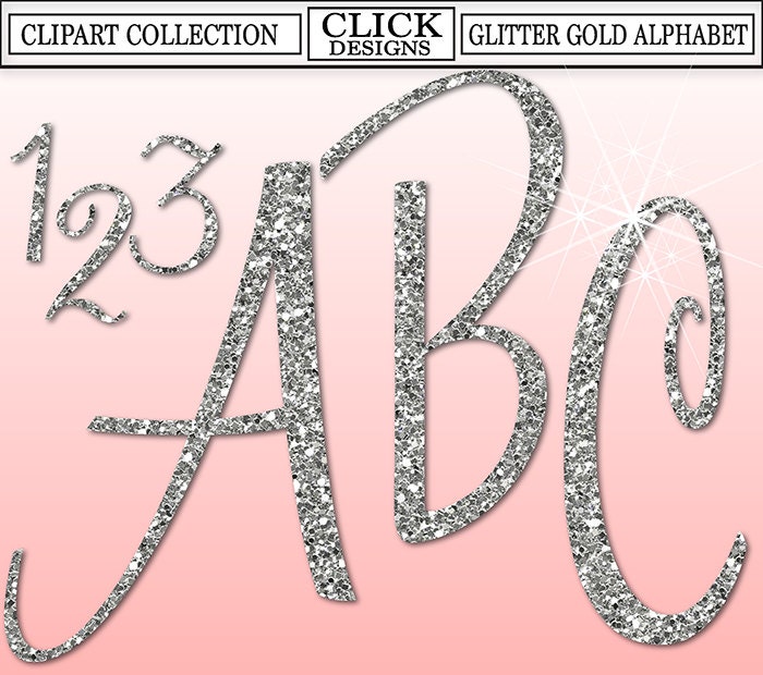 Glitter Silver Alphabet Digital Clipart Letters Numbers Etsy