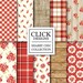 Shabby Chic Digital Paper: "SHABBY CHIC RED" Floral scrapbook background, rustic papers with roses, wood, plaid for wedding invites, carts