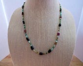 BEADED NECKLACE- GEMSTONES Genuine Natural Peruvian Opal and Multi Colored Tourmaline Nuggets Gift For Her Free Shipping