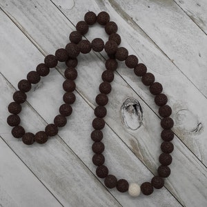 Men&#39;s Long Brown Lava Bead Necklace- Neutral Infinity Necklace For Everyday, Casual, Boho Chic Events And Gatherings