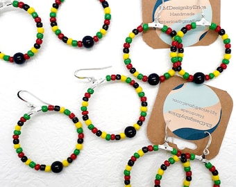 African American Black Lives Matter Black Experience Bead Hoop Earrings- Black History, Black Tribe, Kwanzaa, Black Pride Everyday Earrings
