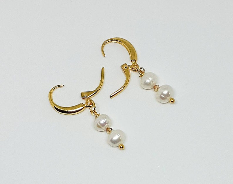 Cultured White Freshwater Pearl Earrings With Topaz Crystal Accents Elegant Classic Real Pearl Earrings for Wedding, Holiday, Gifting image 2