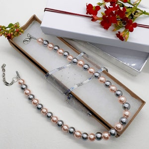 Sweet Pearls Baby Pink & Soft Silver 16 inch Crystal Pearl Necklace- Choker Length Necklace For Gift, Graduation, Holiday, Wedding
