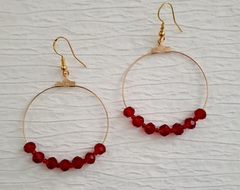 Red Bead Hoop Earrings