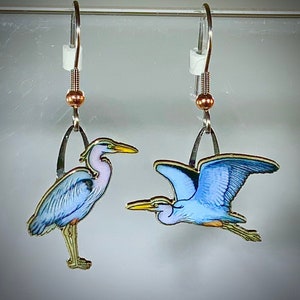 Great Blue Heron Jabebo Earrings, Inspiring Curiosity with cereal box cardboard