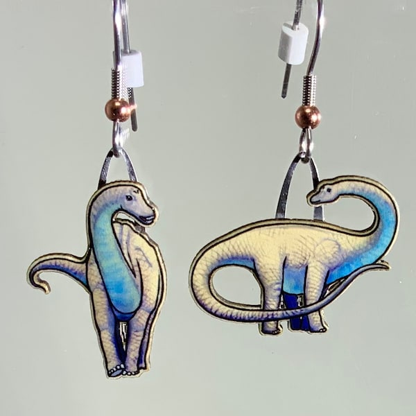 Apatosaurus Earrings by Jabebo, Inspire Curiosity with recycled cereal box paperboard