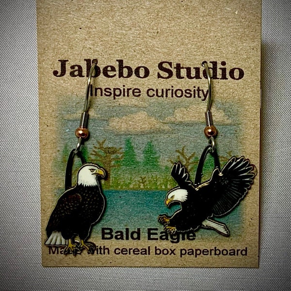 Bald Eagle Earrings by Jabebo, Inspire Curiosity with cereal box paperboard