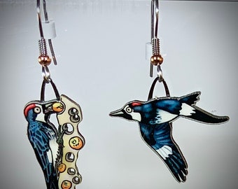Acorn Woodpecker Earrings by Jabebo, Inspire Curiosity with cereal box paperboard