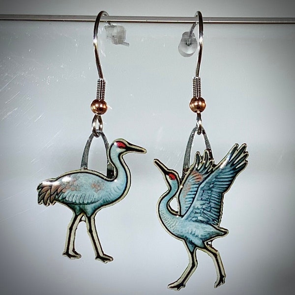 Sandhill Crane Jabebo Earrings, Inspiring Curiosity with recycled paperboard