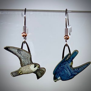 Peregrine Falcon Earrings by Jabebo, Bird Jewelry made with reused cereal boxes