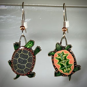 Painted Turtle Earrings by Jabebo, Inspiring Curiosity with reused cereal box cardboard image 1