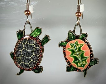 Painted Turtle Earrings by Jabebo, Inspiring Curiosity with reused cereal box cardboard