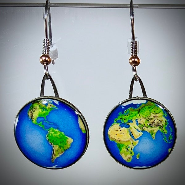 Planet Earth Earrings by Jabebo, Inspire Curiosity with cereal box cardboard