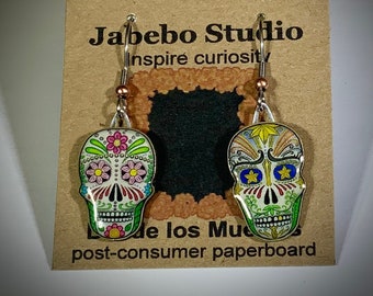 Dia de los Muertos, Day of the Dead, Jabebo Earrings, recycled cereal box jewelry