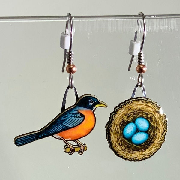 Robin & Nest Earrings by Jabebo, inspiring curiosity with cereal box paperboard