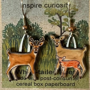 Veado-de-cauda-branca da Jabebo, inspirando curiosidade com cereal reutilizado, caixa de papelão.