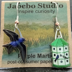Purple Martin Earrings by Jabebo, Inspire Nature and Curiosity with Cereal box paperboard