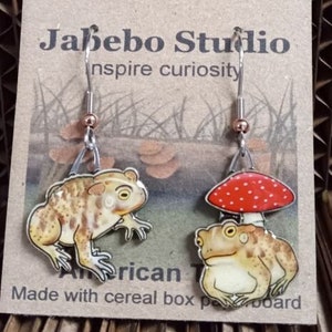 American Toad Earrings by Jabebo, Inspiring Curiosity with recycled Cereal boxes