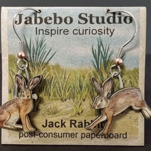 Jack Rabbit Earrings by Jabebo, Inspiring Curiosity with reused cereal box cardboard