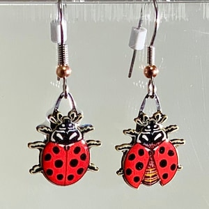 Ladybug Jabebo Earrings, Inspiring Curiosity With reused cereal box paperboard