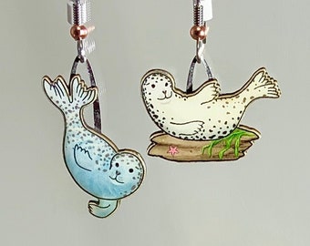 Harbor Seal Jabebo Earrings, Inspiring Curiosity with recycled cereal box cardboard