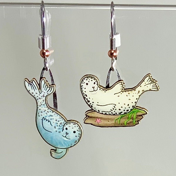 Harbor Seal Jabebo Earrings, Inspiring Curiosity with recycled cereal box cardboard