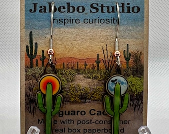Saguaro Cactus- Jabebo earrings made from cereal boxes